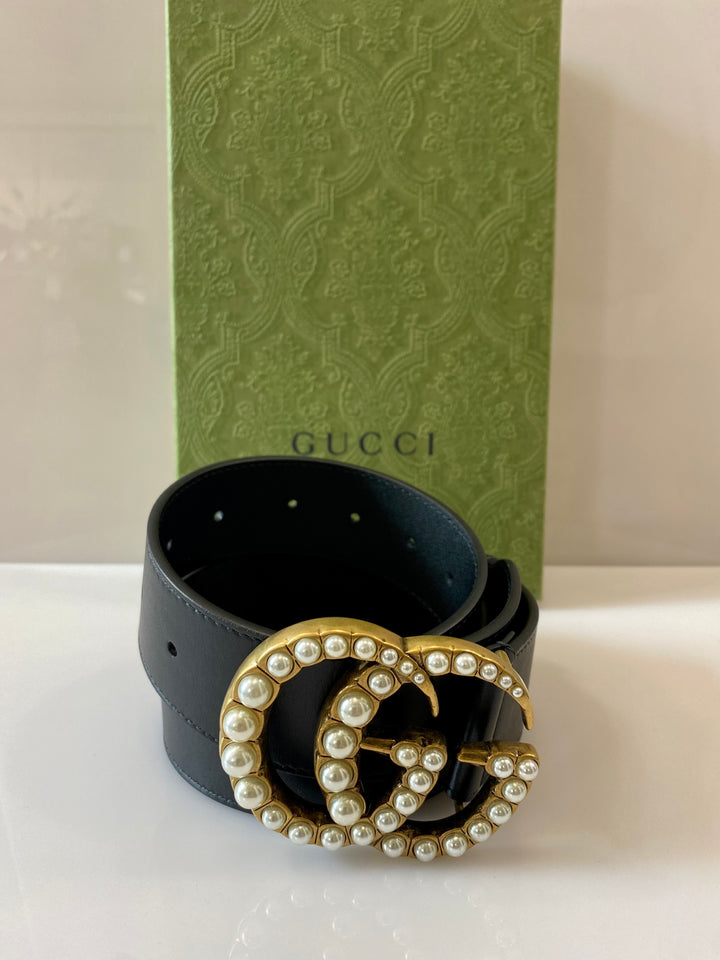 GUCCI GG PEARL EMBELLISHED LEATHER BELT Caroline s Fashion Luxuries