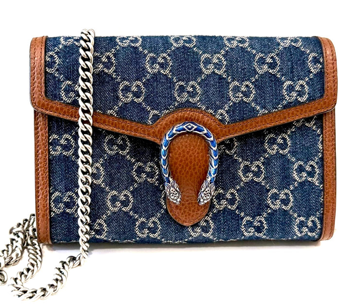 GUCCI GG MARMONT DIONYSUS DENIM WALLET ON A CHAIN