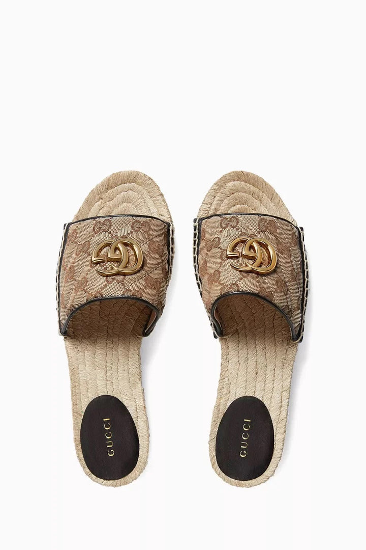 GUCCI GG MATELASSE CANVAS ESPADRILLE SANDAL MULES
