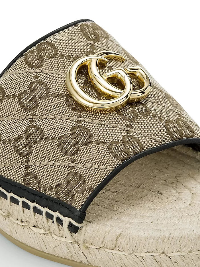GUCCI GG MATELASSE CANVAS ESPADRILLE SANDAL MULES