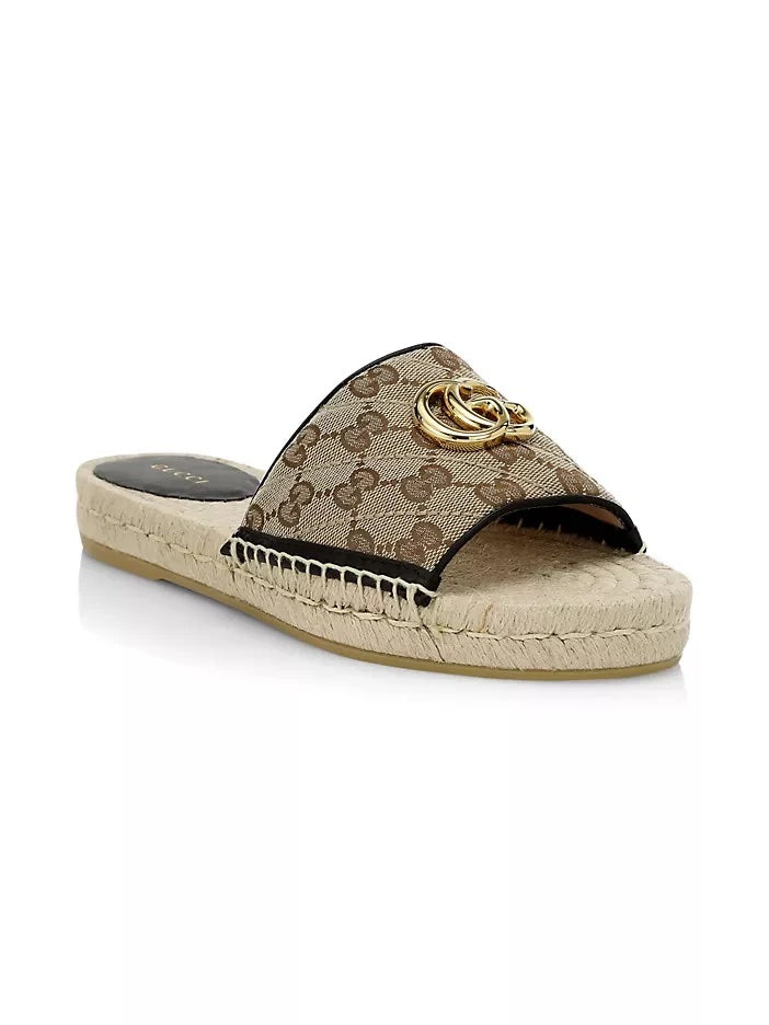 GUCCI GG MATELASSE CANVAS ESPADRILLE SANDAL MULES