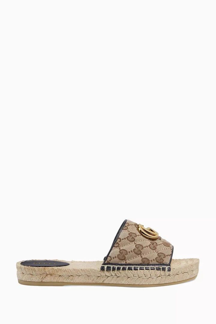 GUCCI GG MATELASSE CANVAS ESPADRILLE SANDAL MULES