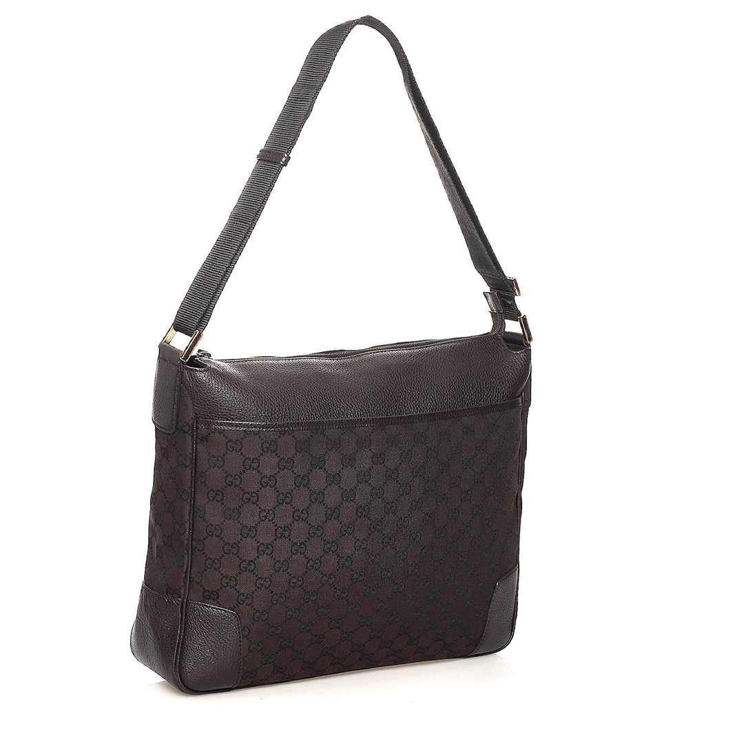 GUCCI GG MONOGRAM CANVAS LEATHER MESSENGER BAG