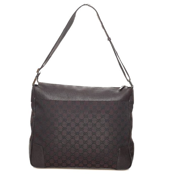 GUCCI GG MONOGRAM CANVAS LEATHER MESSENGER BAG