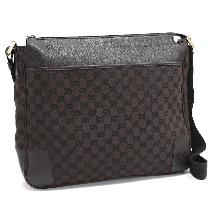 GUCCI GG MONOGRAM CANVAS LEATHER MESSENGER BAG