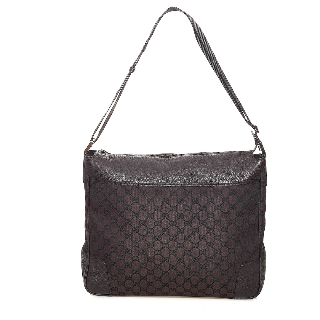 GUCCI GG MONOGRAM CANVAS LEATHER MESSENGER BAG