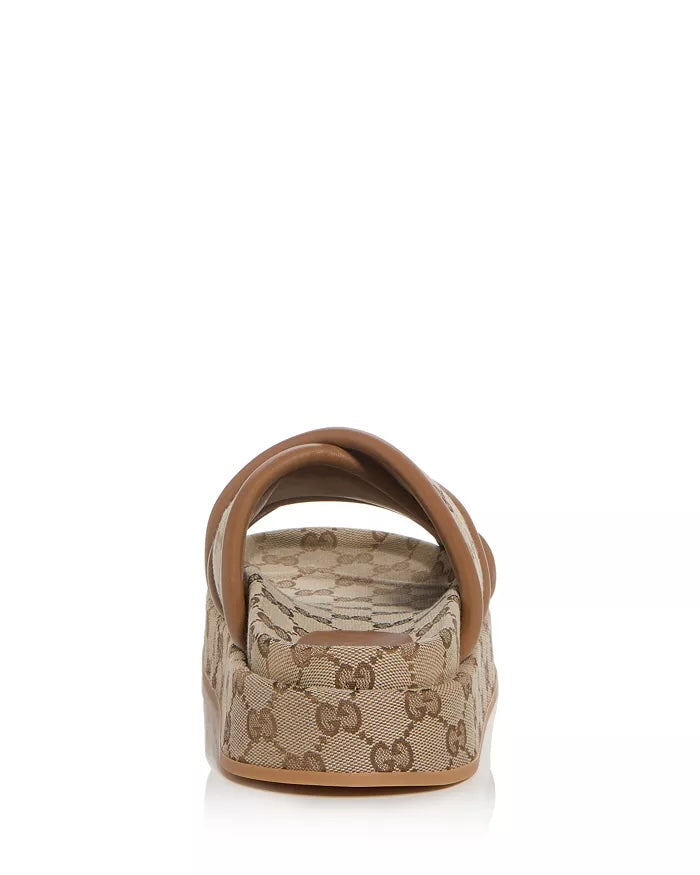 GUCCI GG MONOGRAM CLARICE CALFSKIN TRIMMED JACQUARD PLATFORM MULES