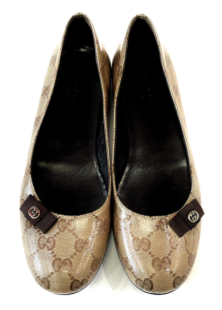 GUCCI GG MONOGRAM CRYSTAL COATED CANVAS BALLET FLATS