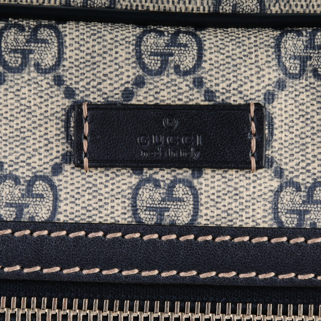 GUCCI GG PLUS MONOGRAM COATED CANVAS MESSENGER BAG NAVY