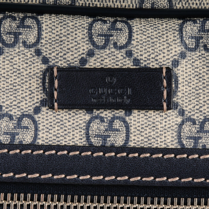 GUCCI GG PLUS MONOGRAM COATED CANVAS MESSENGER BAG NAVY