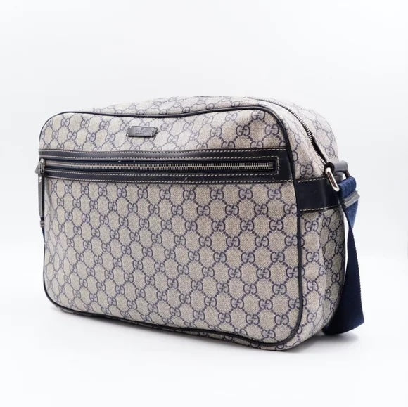 GUCCI GG PLUS MONOGRAM COATED CANVAS MESSENGER BAG NAVY