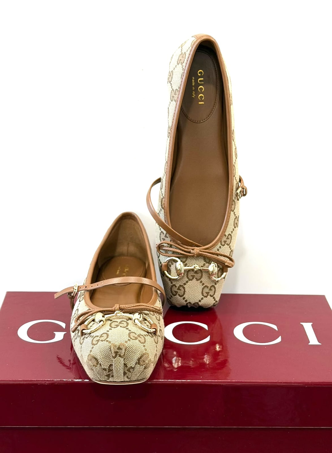 GUCCI GG MONOGRAM HORSEBIT MARY-JANE BALLET FLATS