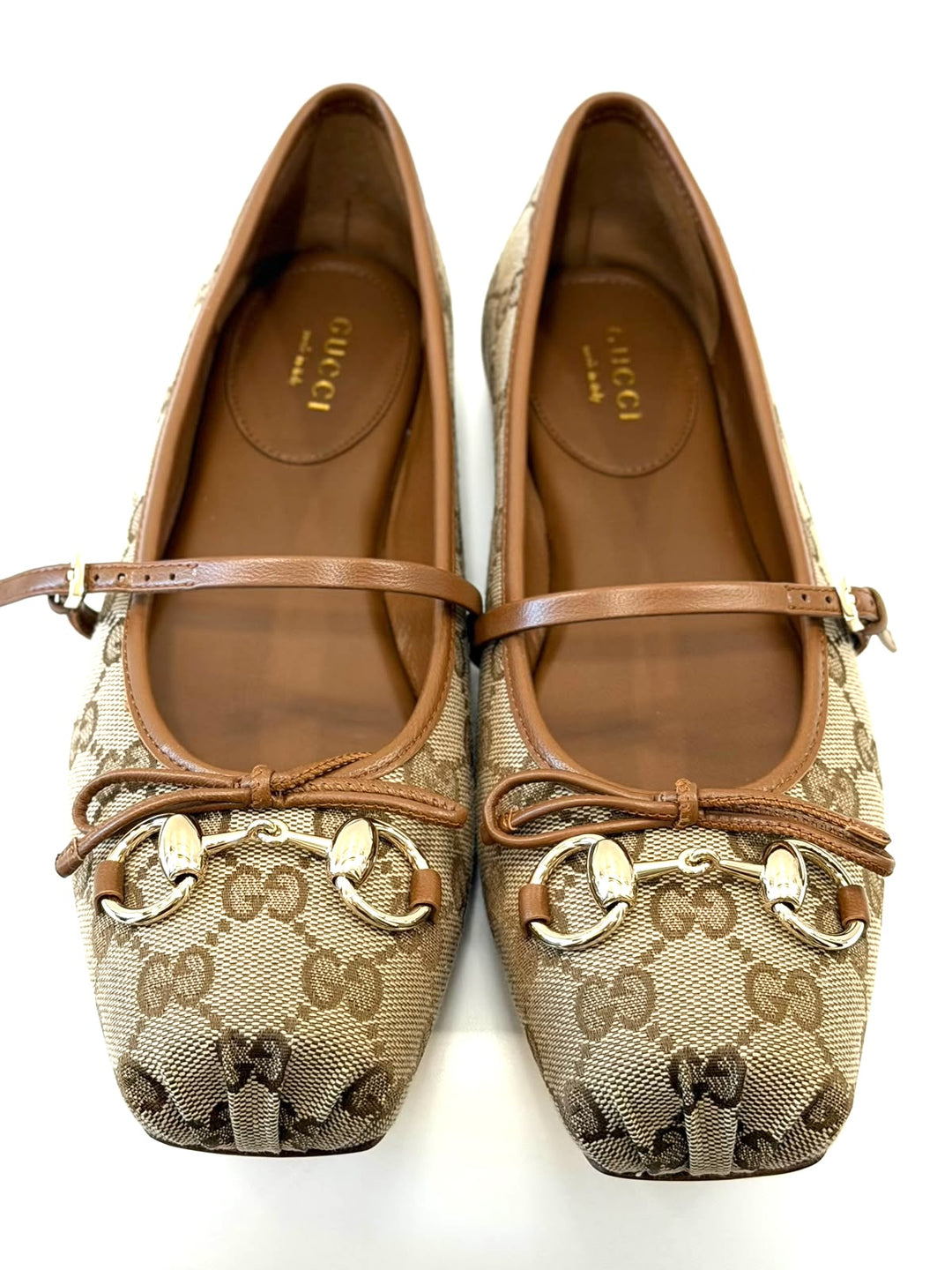 GUCCI GG MONOGRAM HORSEBIT MARY-JANE BALLET FLATS