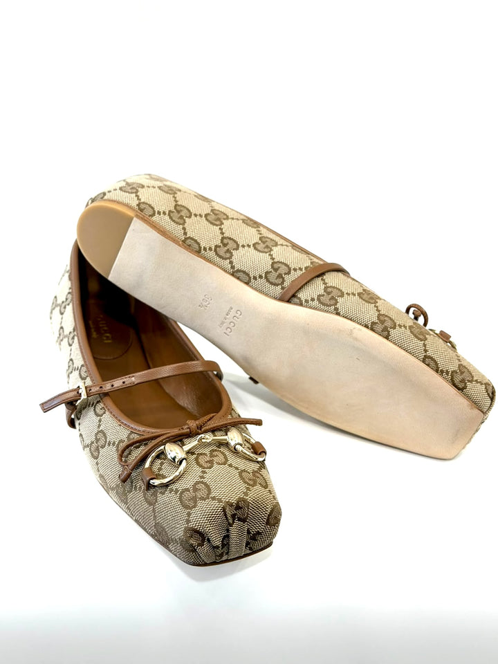 GUCCI GG MONOGRAM HORSEBIT MARY-JANE BALLET FLATS
