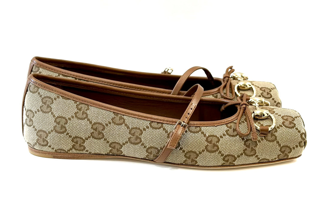 GUCCI GG MONOGRAM HORSEBIT MARY-JANE BALLET FLATS