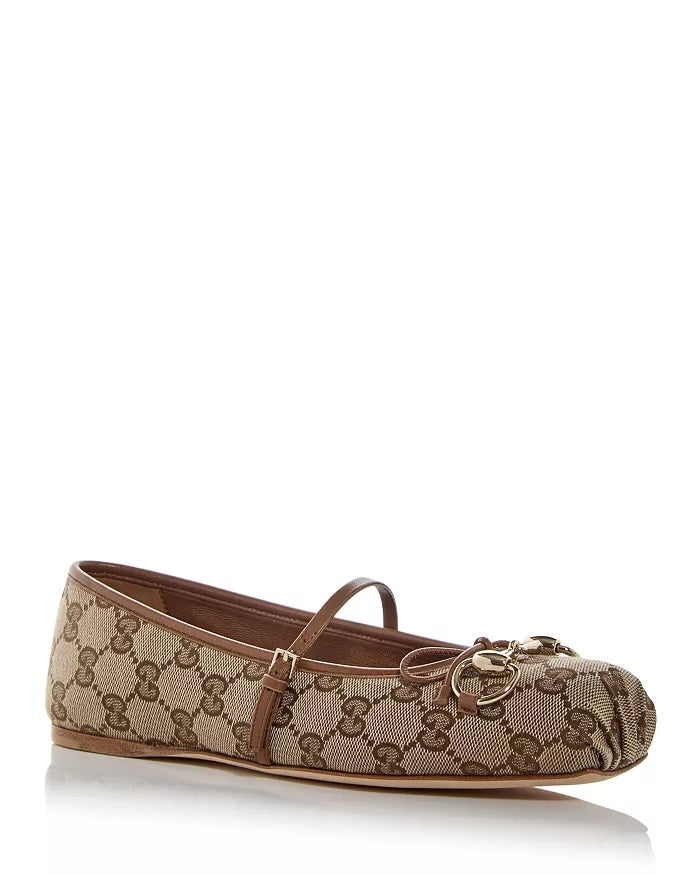 GUCCI GG MONOGRAM HORSEBIT MARY-JANE BALLET FLATS