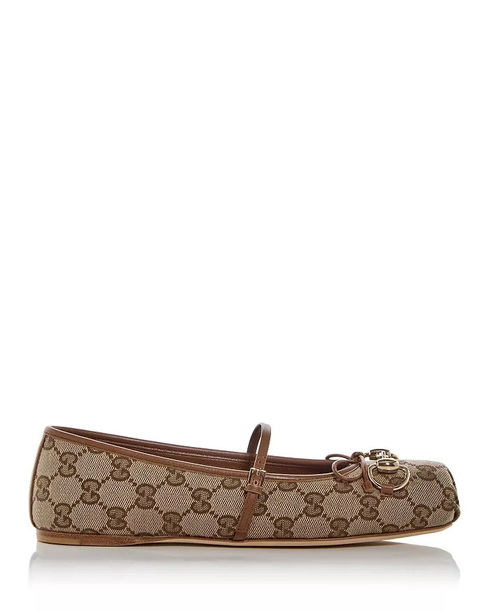 GUCCI GG MONOGRAM HORSEBIT MARY-JANE BALLET FLATS