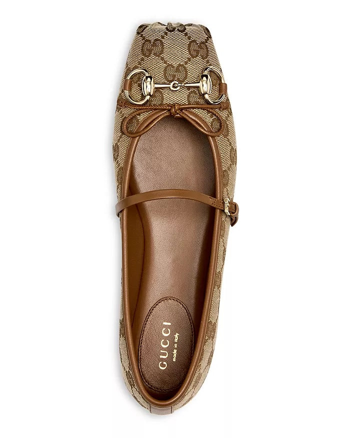 GUCCI GG MONOGRAM HORSEBIT MARY-JANE BALLET FLATS