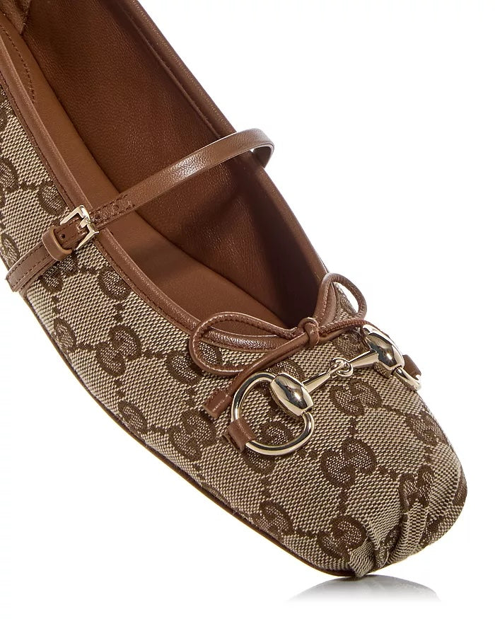 GUCCI GG MONOGRAM HORSEBIT MARY-JANE BALLET FLATS