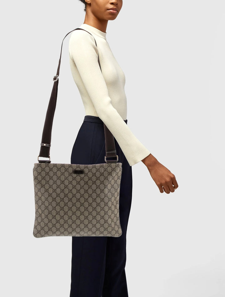 GUCCI GG MONOGRAM COATED CANVAS LARGE MESSENGER BAG