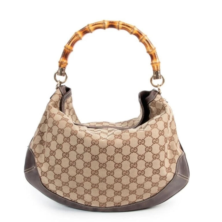 GUCCI VINTAGE GG MONOGRAM PEGGY BAMBOO SHOULDER BAG