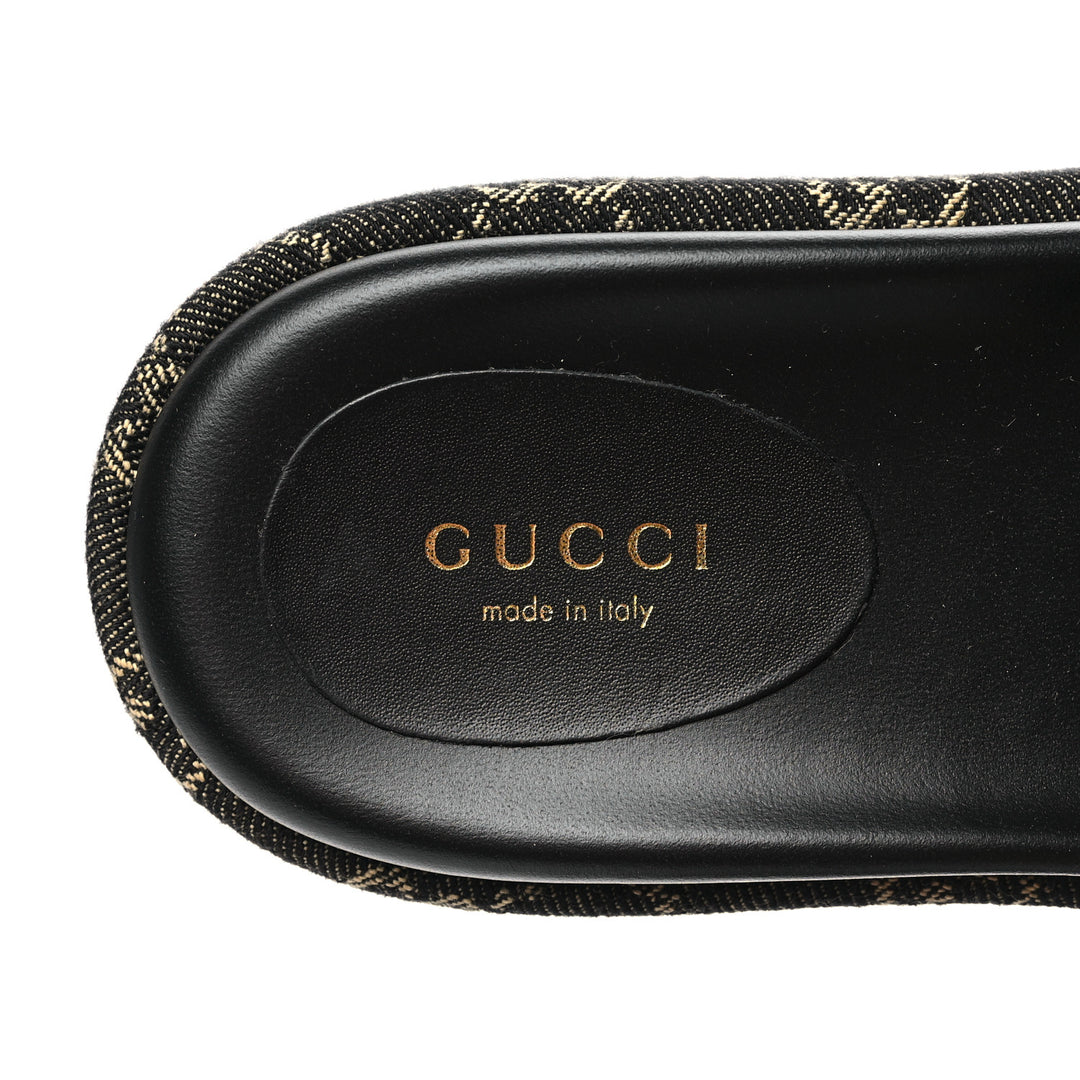 GUCCI GG SUPREME BLACK DENIM MONOGRAM ANGELINA PLATFORM SLIDES