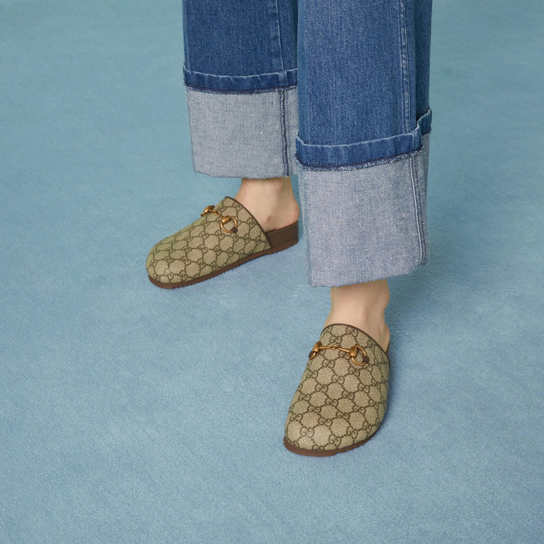 GUCCI GG SUPREME HORSEBIT MULES