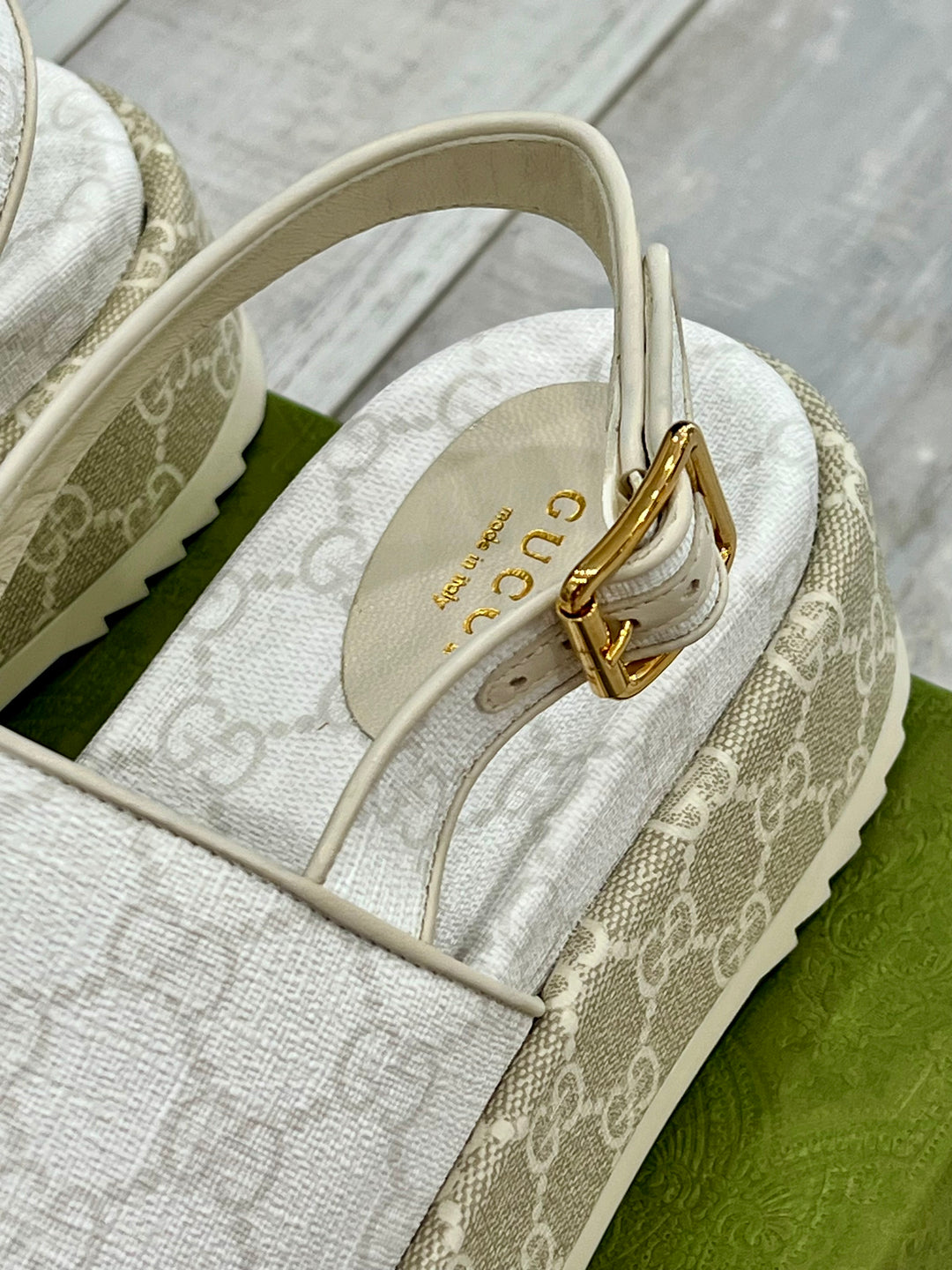 GUCCI GG SUPREME MONOGRAM ANGELINA PLATFORM SLINGBACK SANDALS