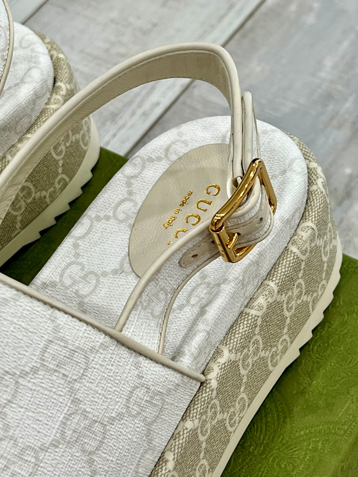 GUCCI GG SUPREME MONOGRAM ANGELINA PLATFORM SLINGBACK SANDALS