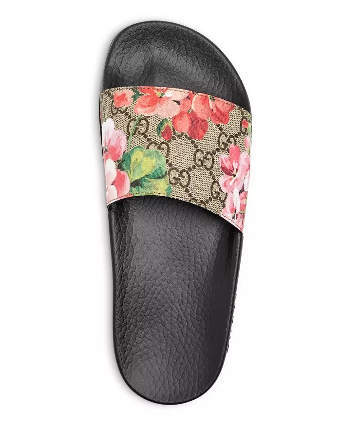 GUCCI GG SUPREME MONOGRAM BLOOMS SLIDE MULES