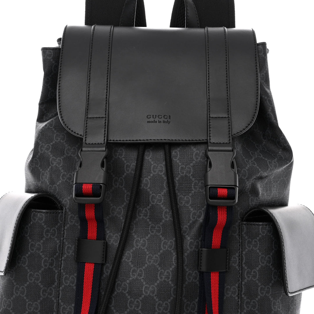 GUCCI GG SUPREME MONOGRAM CALFSKIN WEB DOUBLE BUCKLE BACKPACK