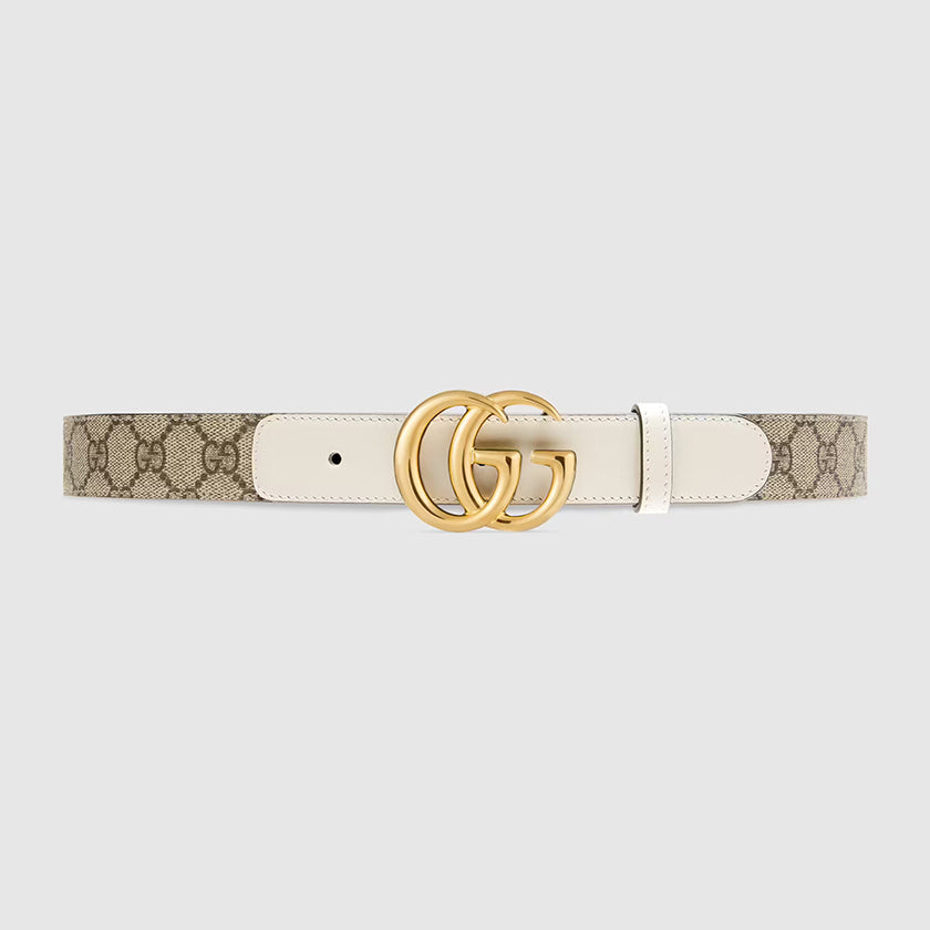 GUCCI GG SUPREME MONOGRAM CANVAS &amp; CALFSKIN LEATHER WIDE BELT
