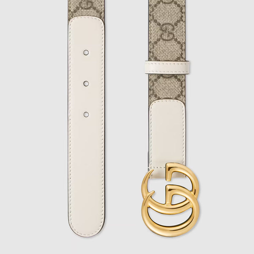GUCCI GG SUPREME MONOGRAM CANVAS &amp; CALFSKIN LEATHER WIDE BELT