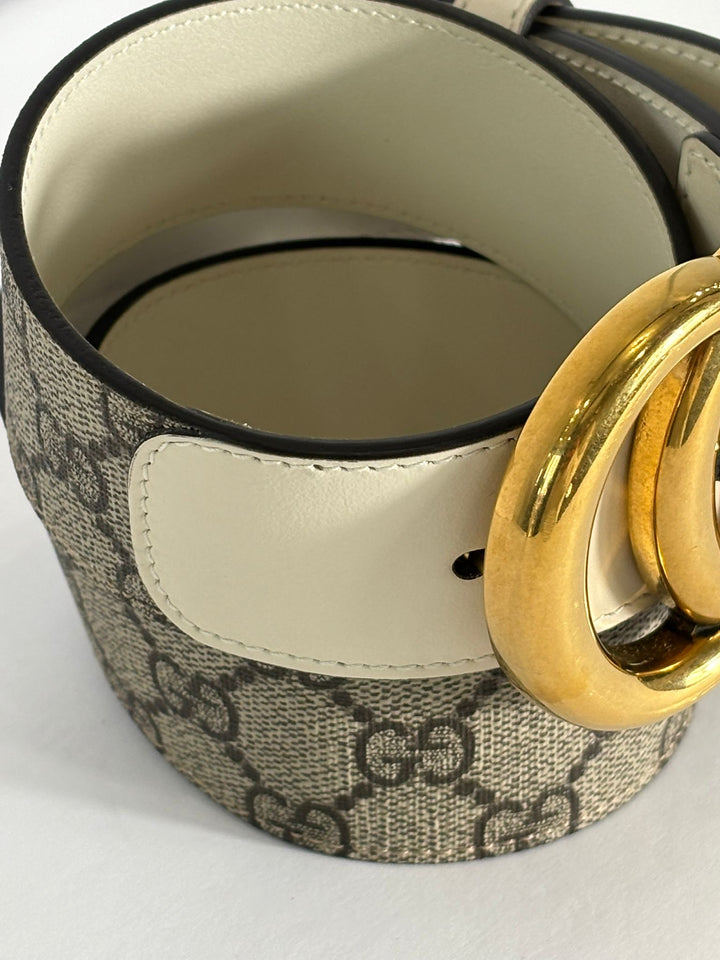 GUCCI GG SUPREME MONOGRAM CANVAS &amp; CALFSKIN LEATHER WIDE BELT