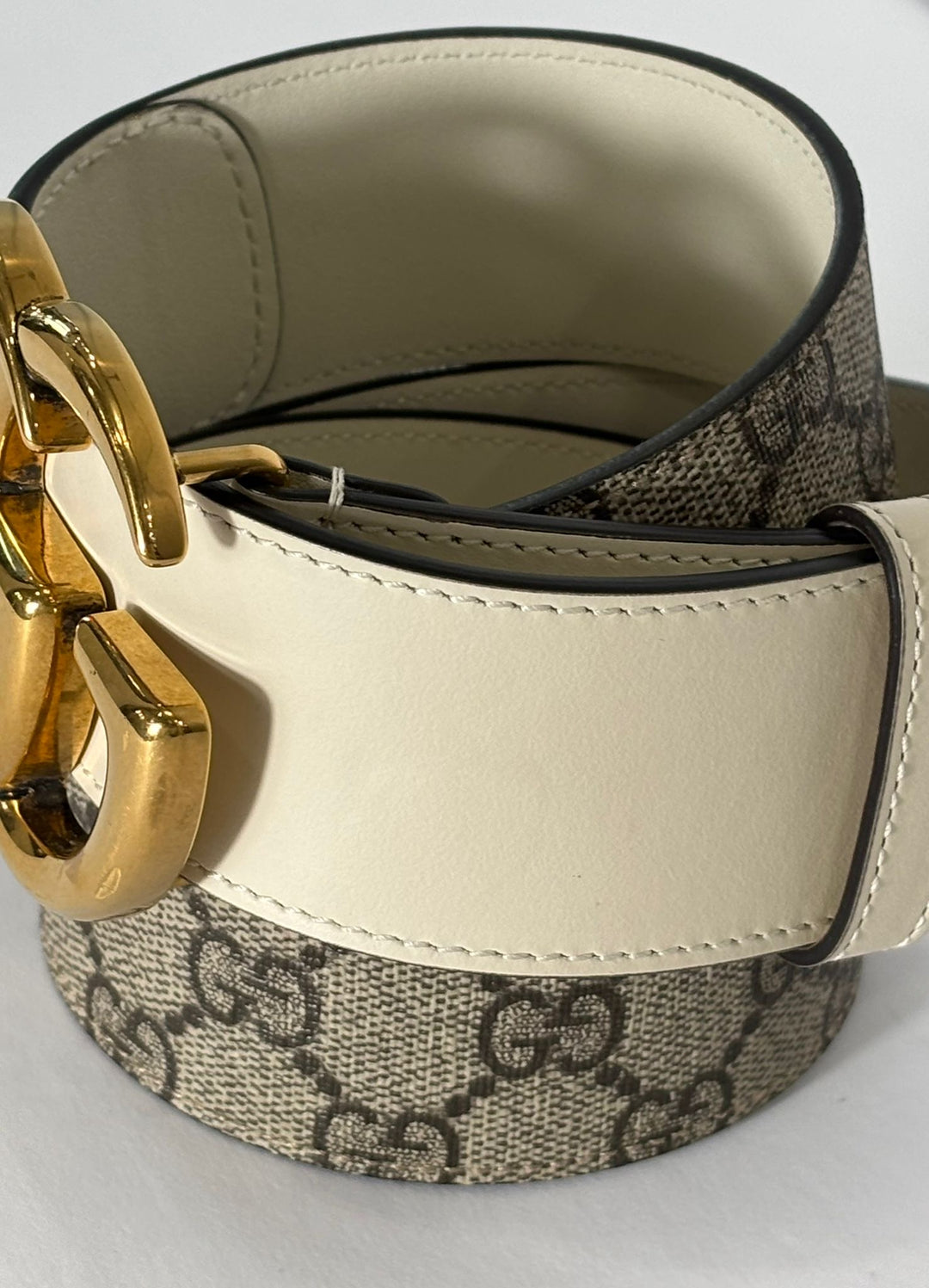 GUCCI GG SUPREME MONOGRAM CANVAS &amp; CALFSKIN LEATHER WIDE BELT