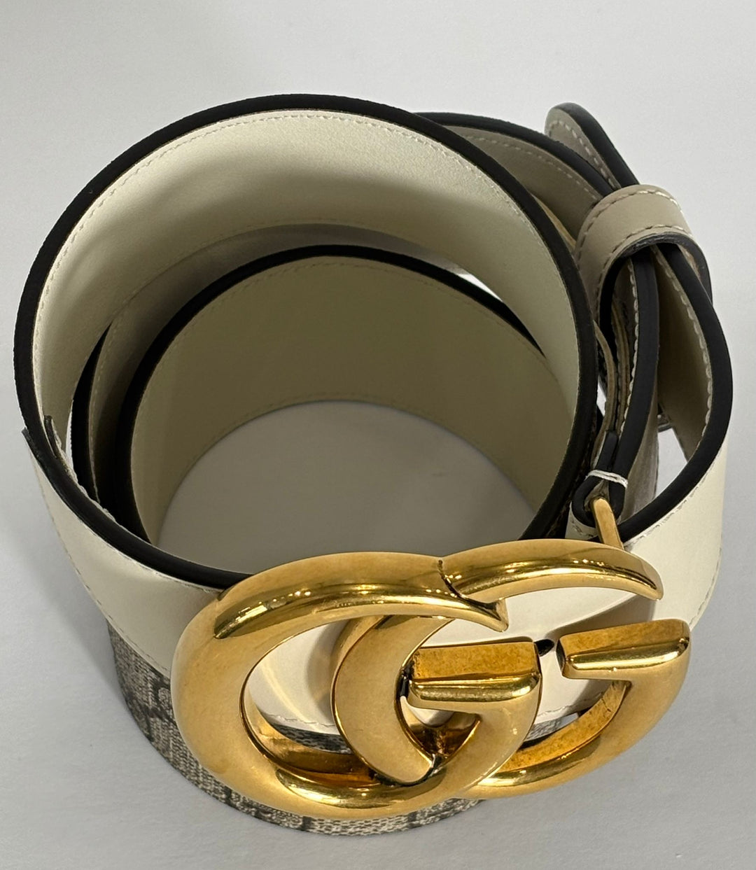 GUCCI GG SUPREME MONOGRAM CANVAS &amp; CALFSKIN LEATHER WIDE BELT