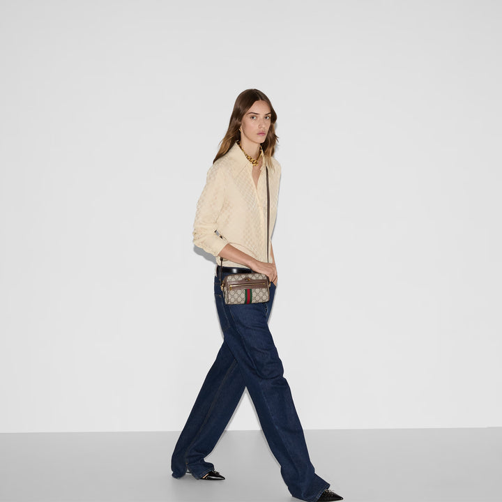GUCCI GG SUPREME MONOGRAM WEB MINI OPHIDIA CROSSBODY