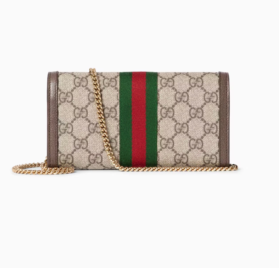 GUCCI GG SUPREME MONOGRAM WEB OPHIDIA WALLET ON CHAIN