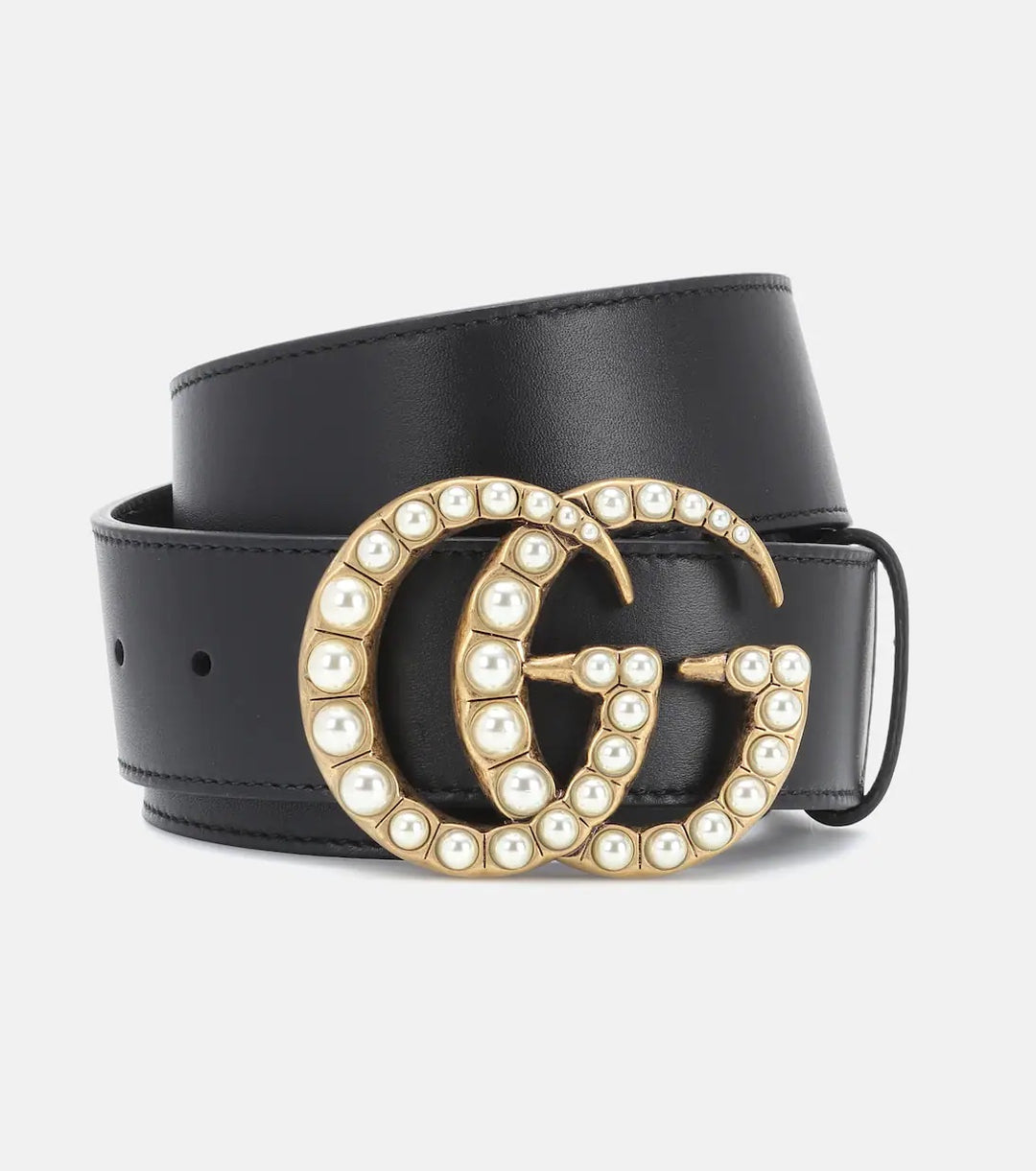 Gucci Black Leather Belt with Pearl-Embellished Double G Buckle Gucci Black Leather Belt with Pearl-Embellished Double G Buckle main image 2