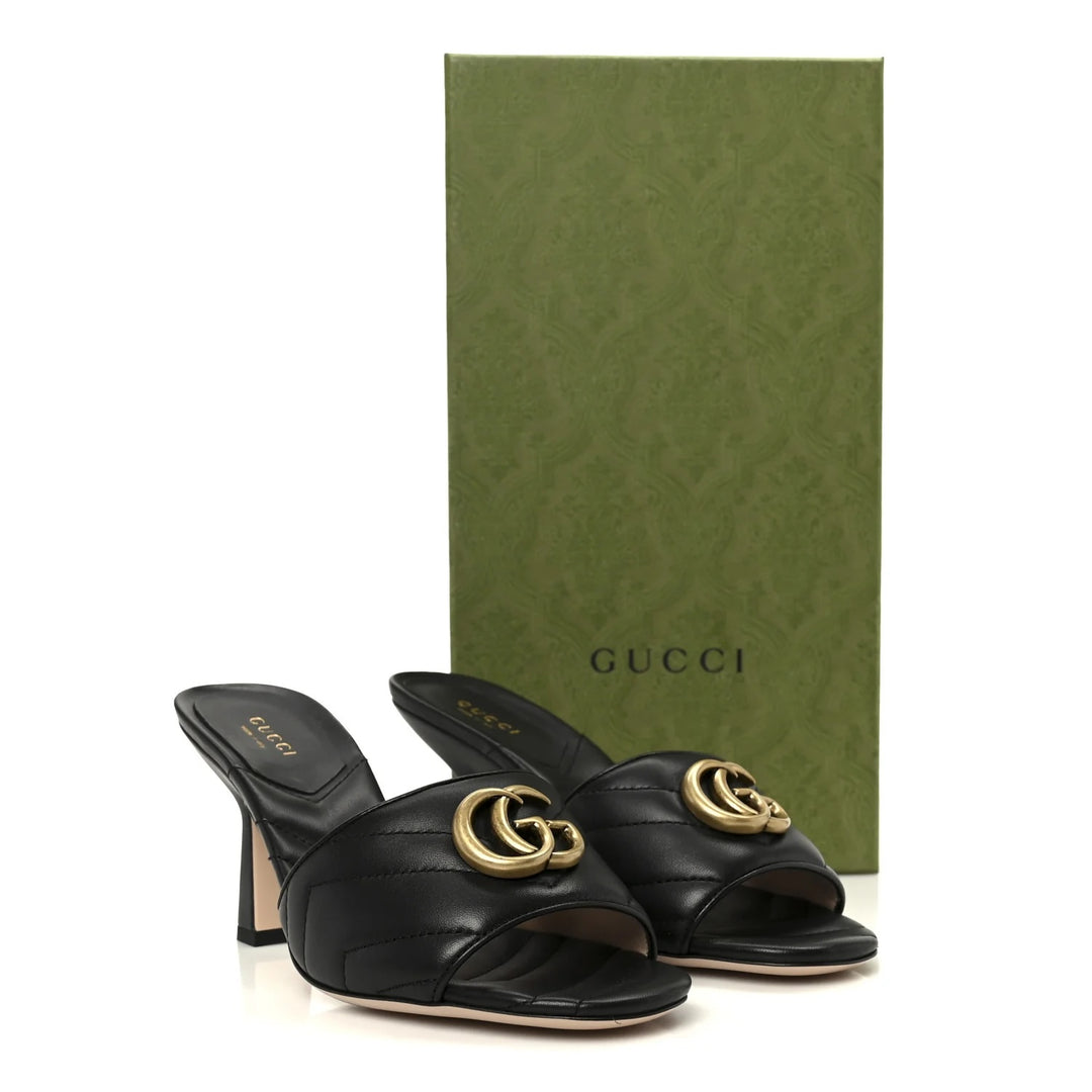 GUCCI GG MARMONT PADDED CHEVRON MATELASSÉ NAPPA LEATHER MULES