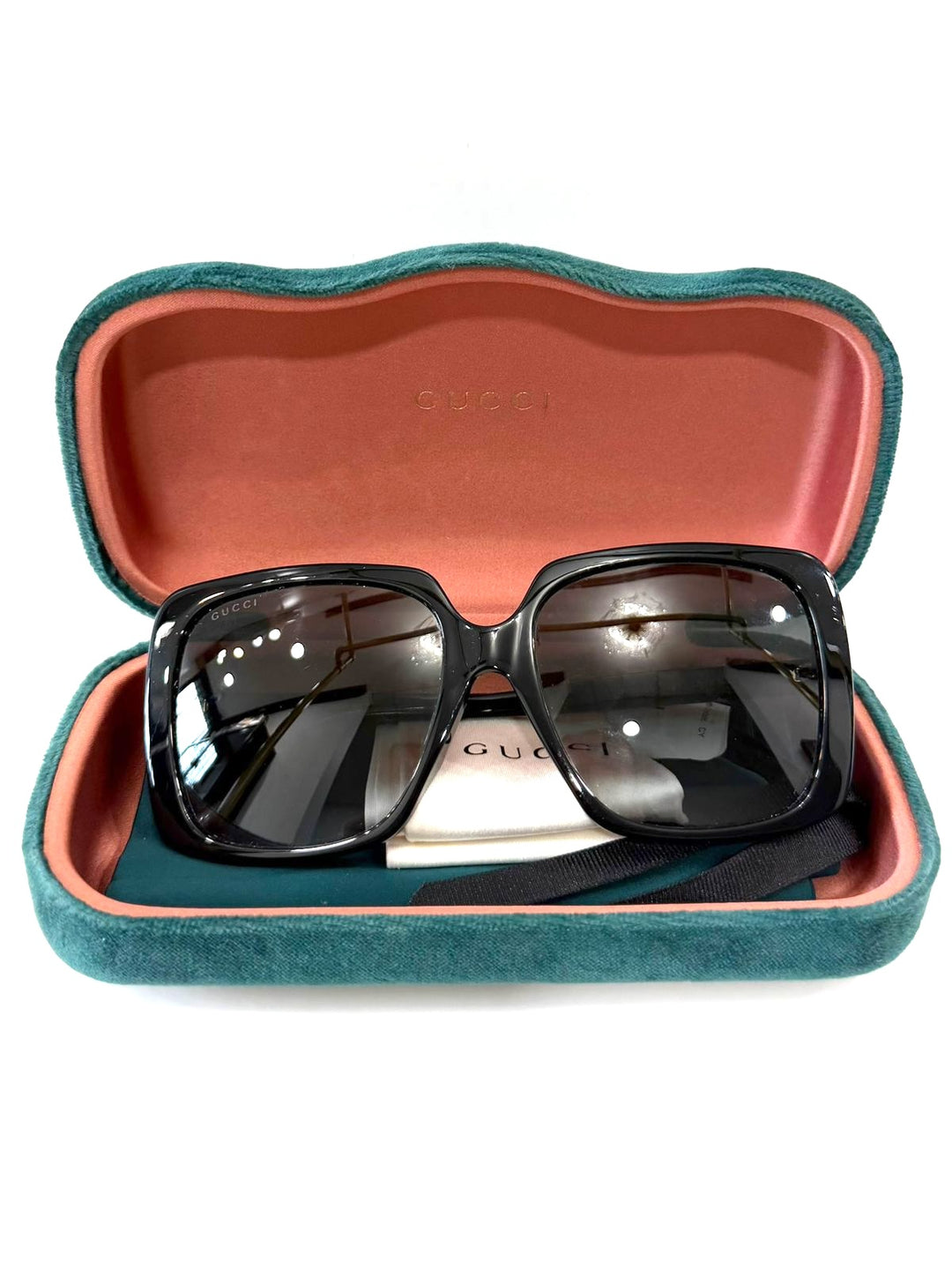 GUCCI GG0728SA-001 SQUARE CRYSTAL LOGO SUNGLASSES