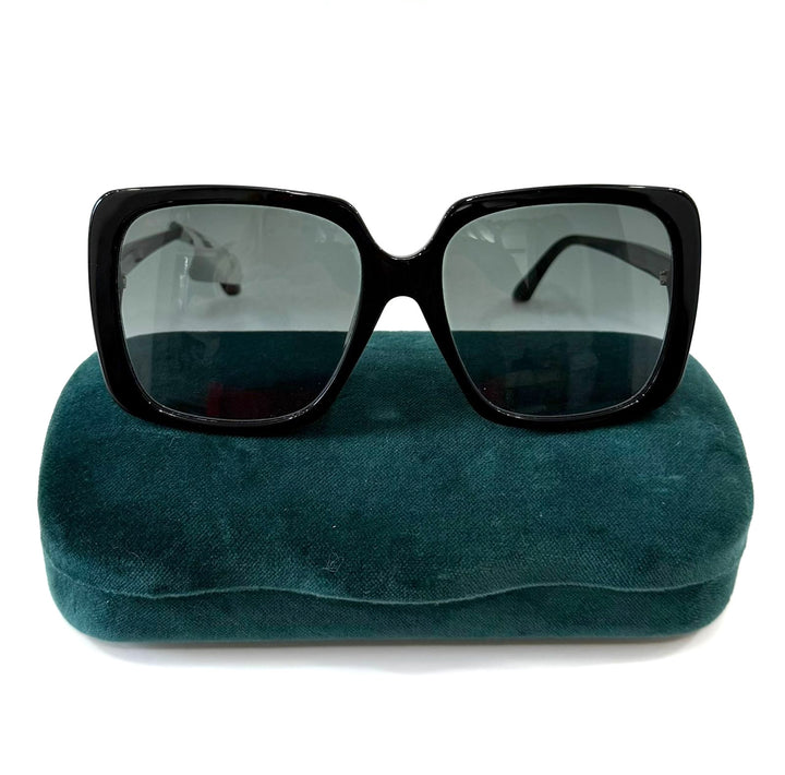 GUCCI GG0728SA-001 SQUARE CRYSTAL LOGO SUNGLASSES