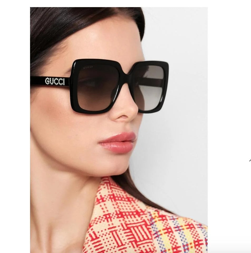 GUCCI GG0728SA-001 SQUARE CRYSTAL LOGO SUNGLASSES