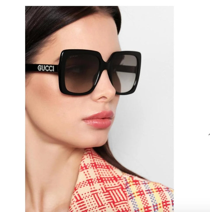GUCCI GG0728SA-001 SQUARE CRYSTAL LOGO SUNGLASSES