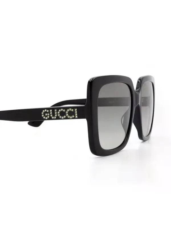 GUCCI GG0728SA-001 SQUARE CRYSTAL LOGO SUNGLASSES