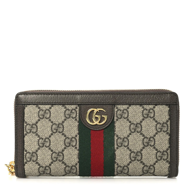 GUCCI GG SUPREME MONOGRAM WEB OPHIDIA ZIPPY WALLET