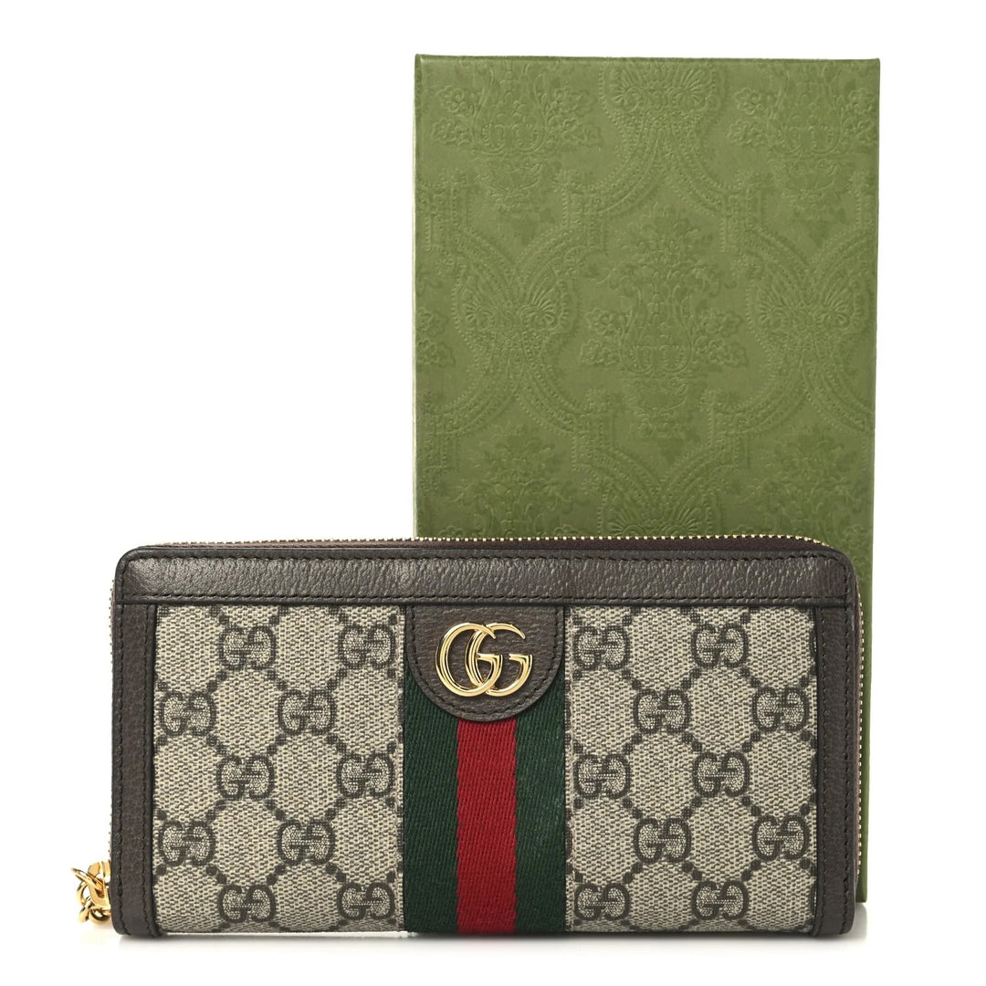 GUCCI GG SUPREME MONOGRAM WEB OPHIDIA ZIPPY WALLET
