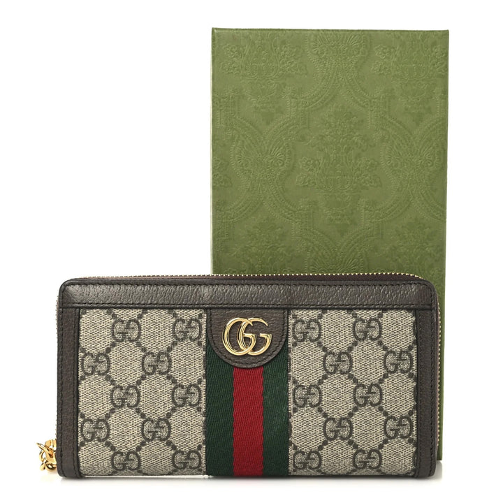 GUCCI GG SUPREME MONOGRAM WEB OPHIDIA ZIPPY WALLET
