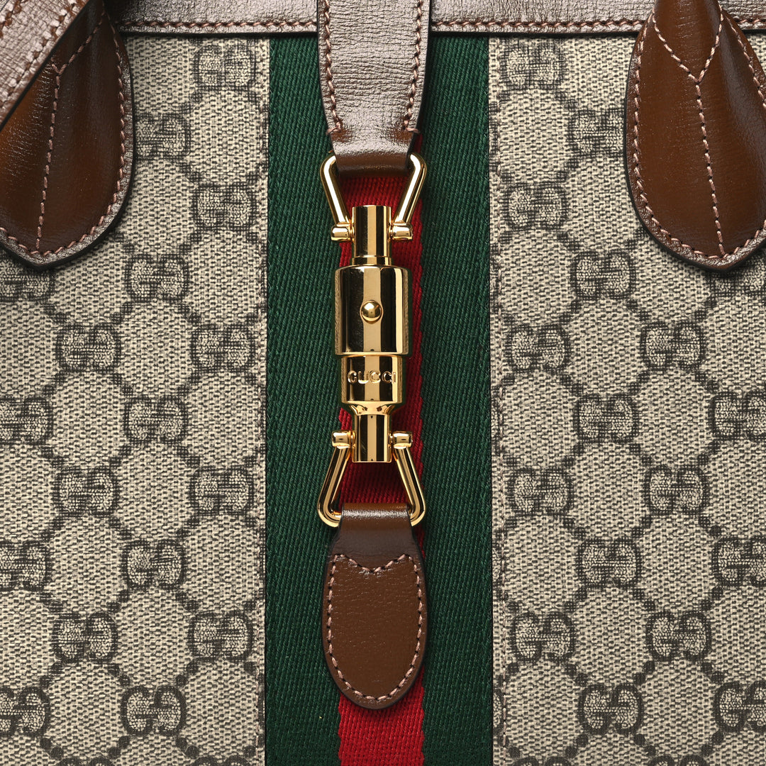 GUCCI GG SUPREME MONOGRAM AZALEA CALFSKIN WEB JACKIE 1961 TOTE BAG
