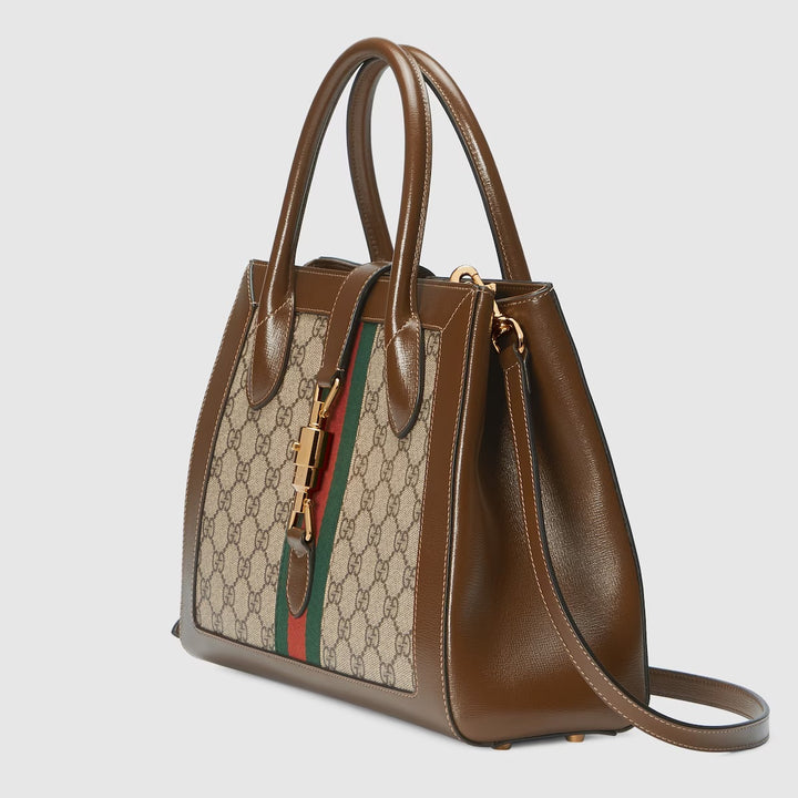 GUCCI GG SUPREME MONOGRAM AZALEA CALFSKIN WEB JACKIE 1961 TOTE BAG